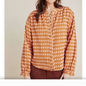 Pilcro And The Letterpress Blouse embroidered Size L Orange and pink Peasant